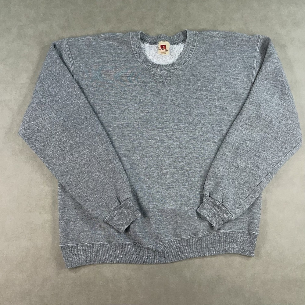 Vintage Russell Athletic Sweatshirt Large 80s Tri Blend Heather Gray 70s USA